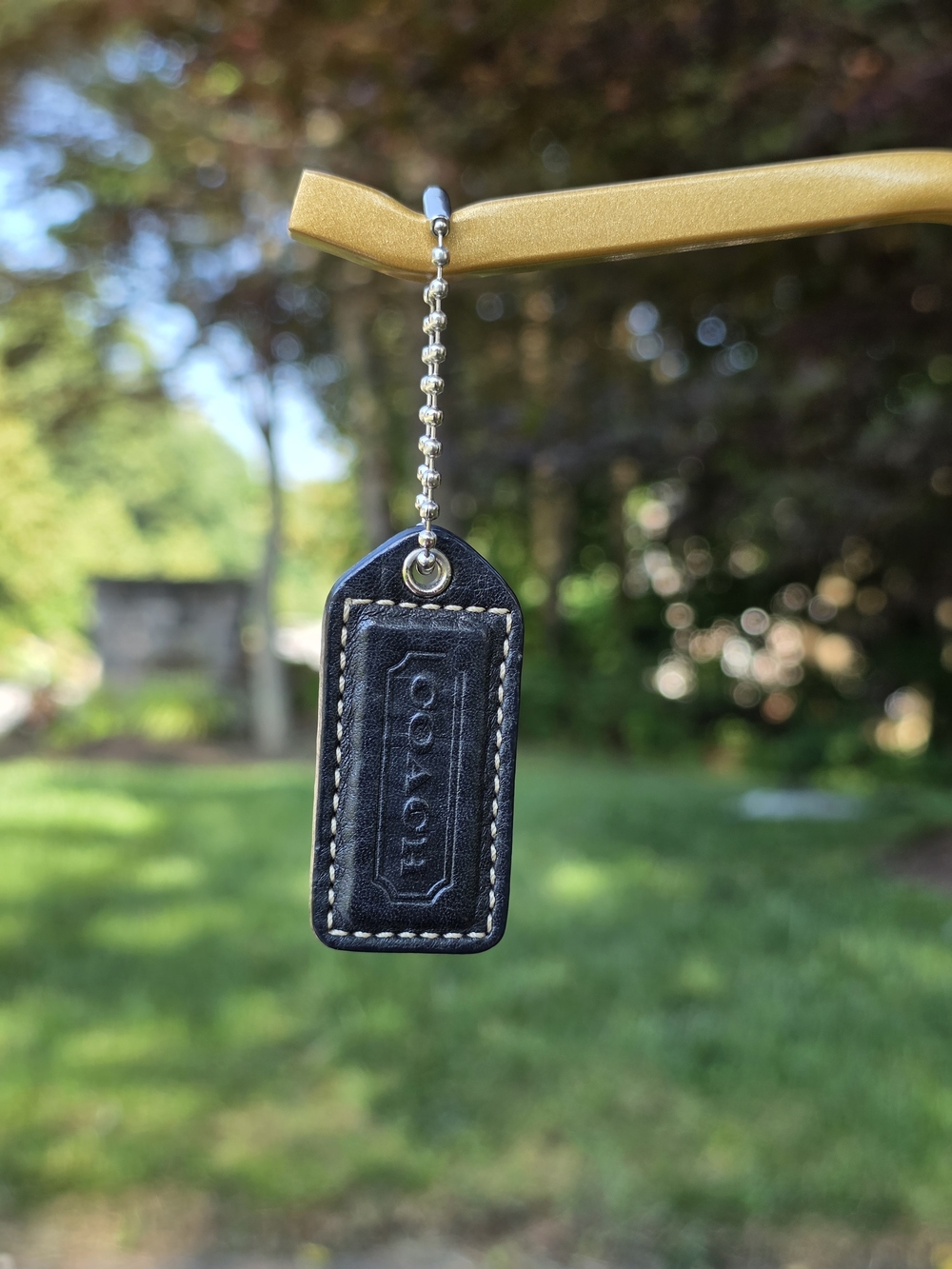 Coach Small Black Leather Hangtag w/ Silver Ball Chain
